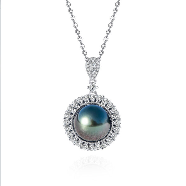 Tahitian Black Pearl Diamond Enclosure Pendant Necklace