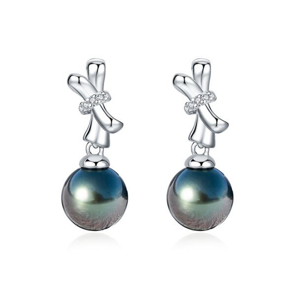 Diamond black pearl bow ear decoration