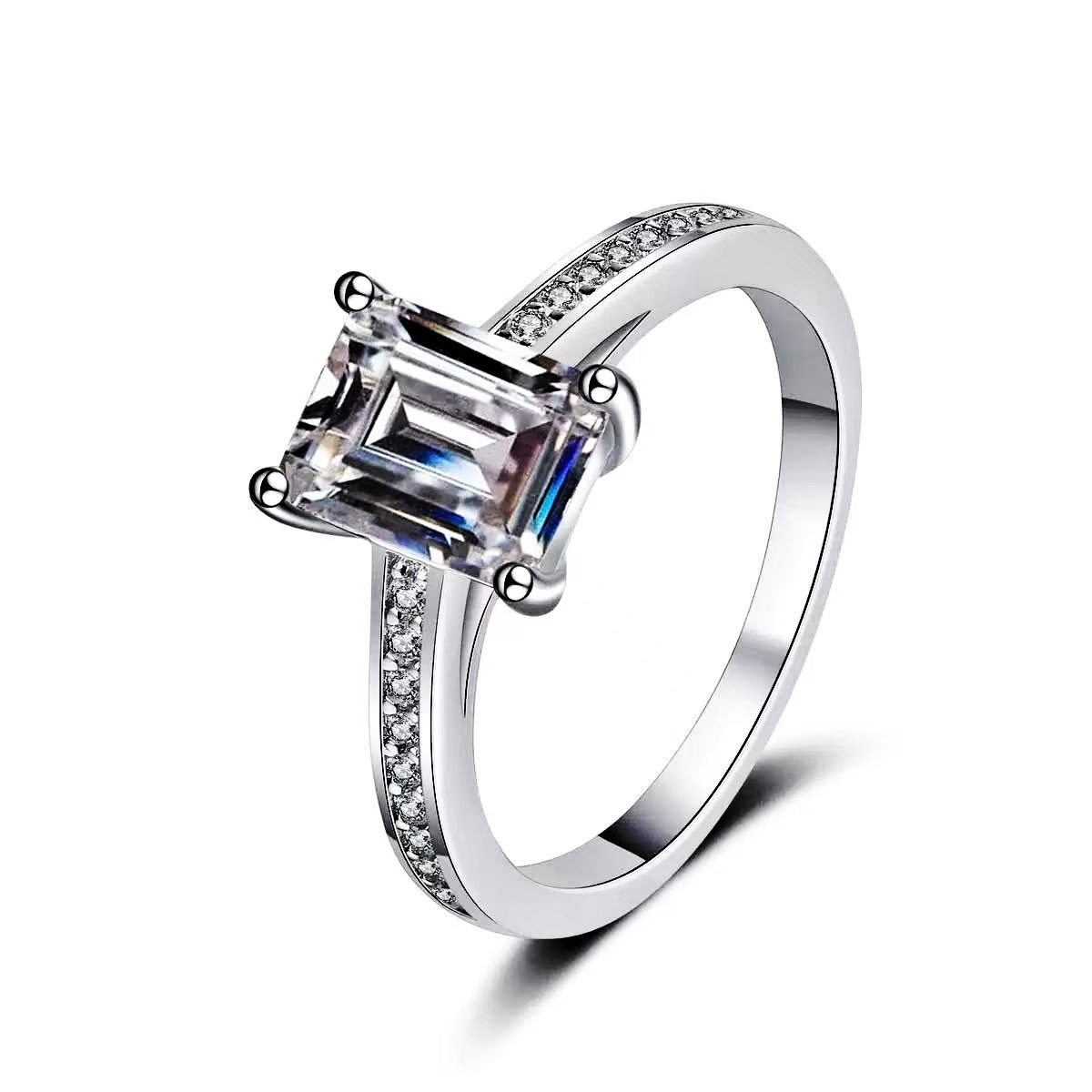 MODERN EAST-WEST BYPASS ENGAGEMENT RING WITH EMERALD-CUT CENTER AND DIAMOND ACCENT SIDES – MOISSANITE OR LAB-GROWN DIAMOND IN GOLD OR PLATINUM - ESME