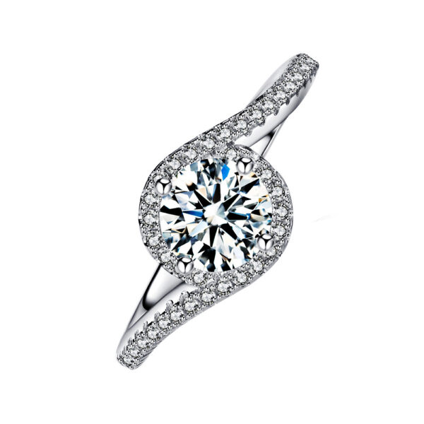 MODERN BYPASS HALO ENGAGEMENT RING WITH ROUND CENTER, DIAMOND ACCENT SIDES, AND LOW SETTING – MOISSANITE OR LAB-GROWN DIAMOND IN GOLD OR PLATINUM - WHIRLWIND