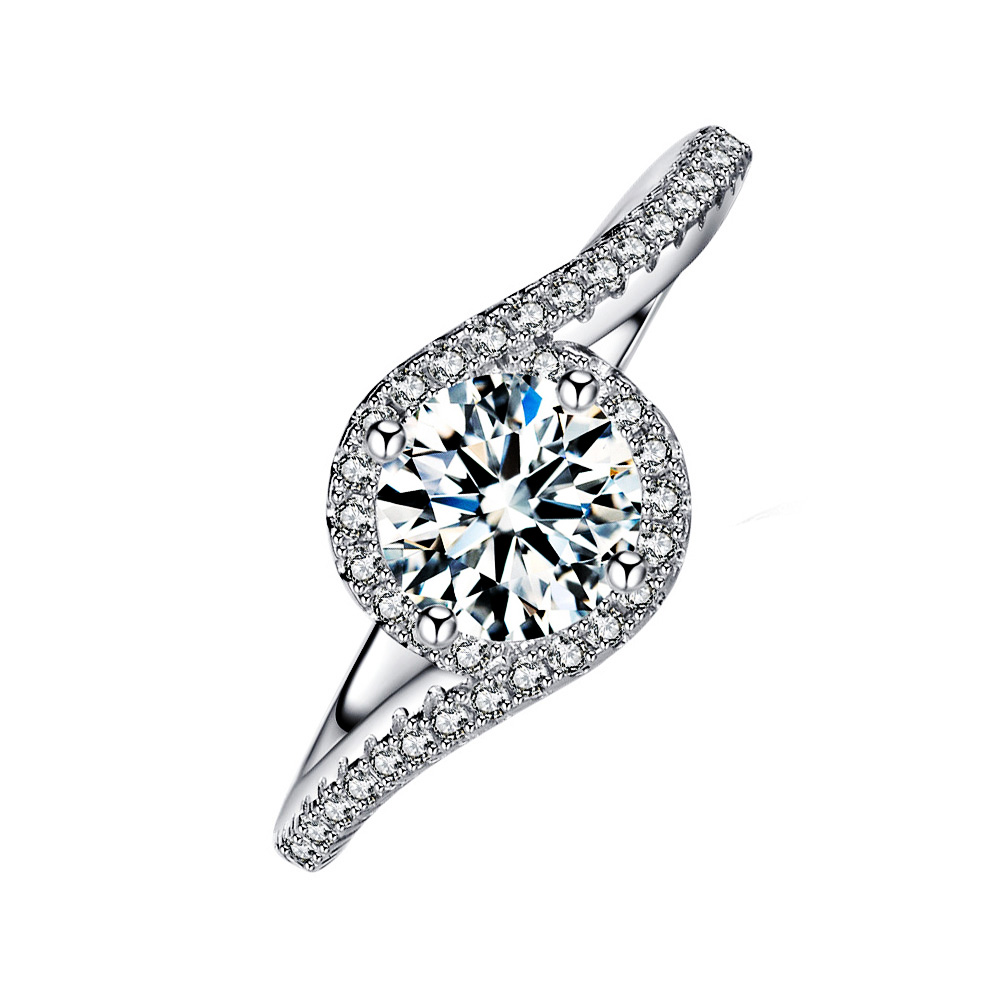 MODERN BYPASS HALO ENGAGEMENT RING WITH ROUND CENTER, DIAMOND ACCENT SIDES, AND LOW SETTING – MOISSANITE OR LAB-GROWN DIAMOND IN GOLD OR PLATINUM - WHIRLWIND