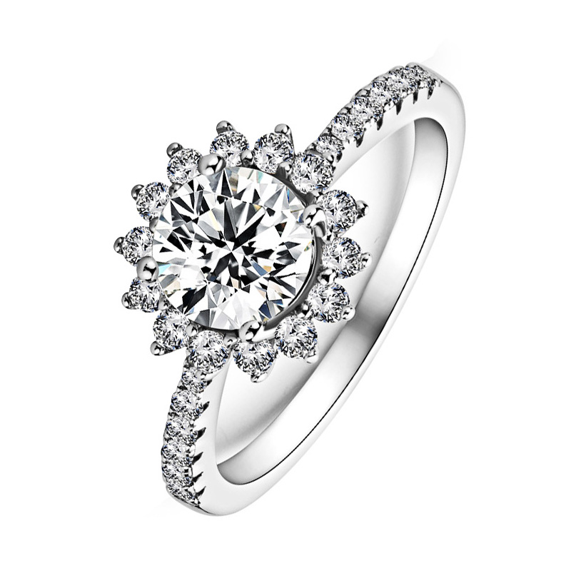 Classic Diamond Cluster Engagement Ring with Round Center – Moissanite or Lab-Grown Diamond in Gold or Platinum - Snowflake