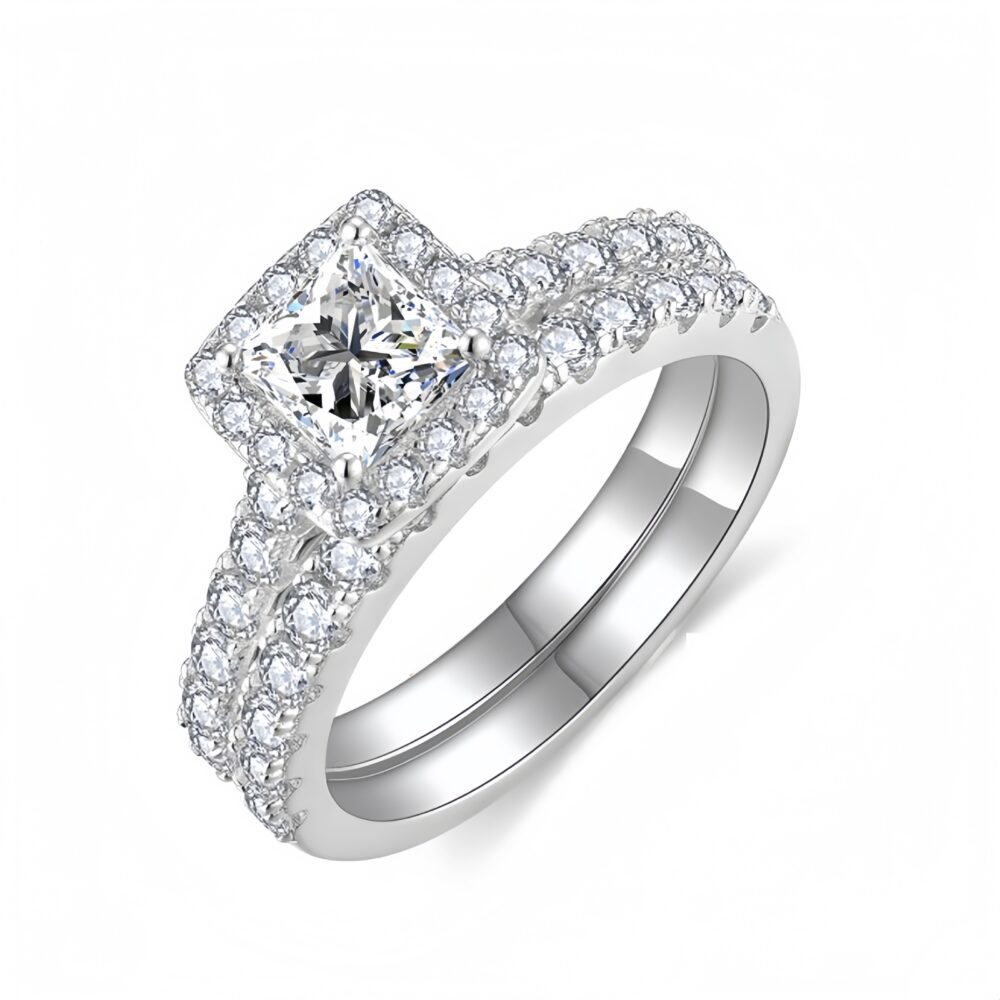 Luxury Princess Square Diamond Ring Set