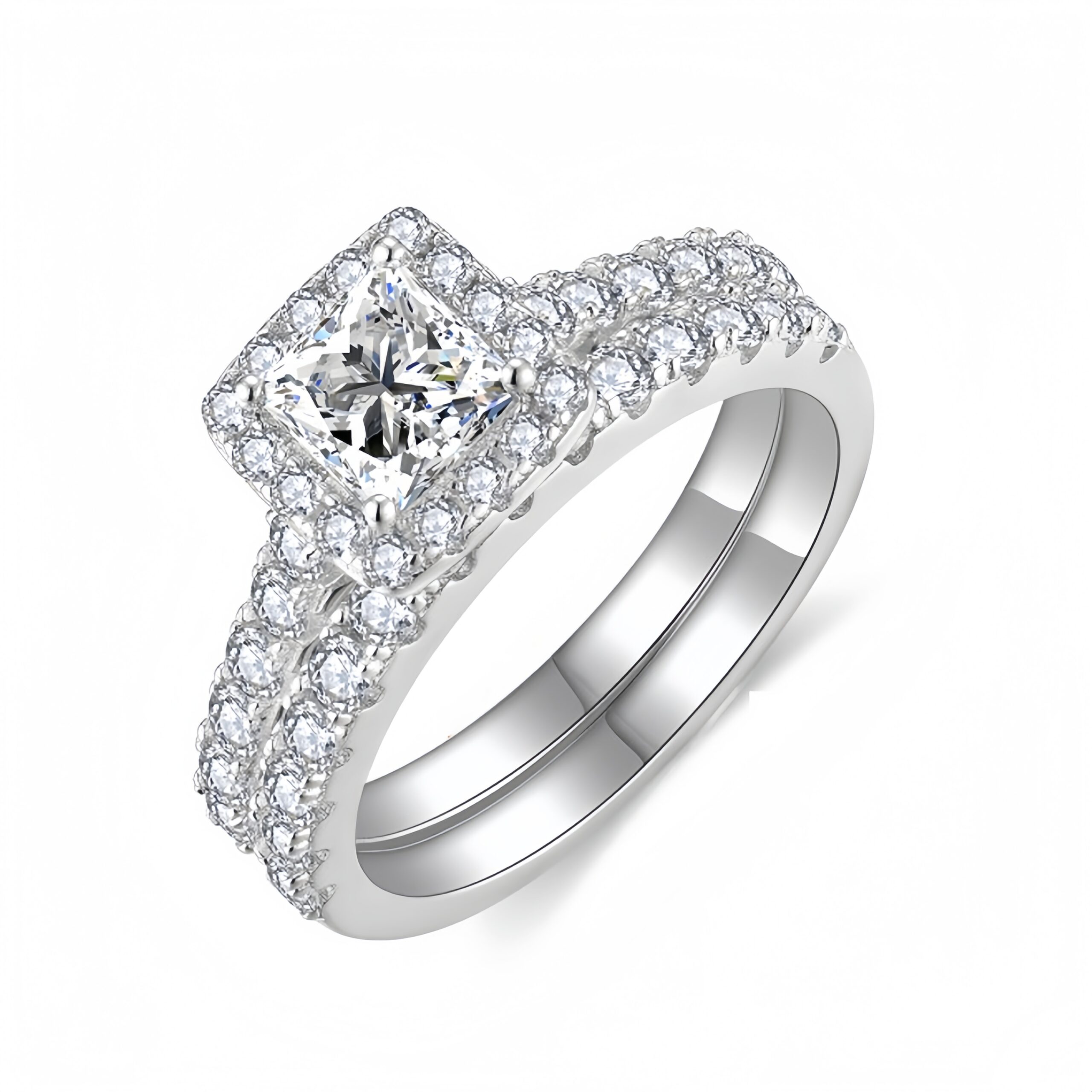 Luxury Princess Square Diamond Ring Set