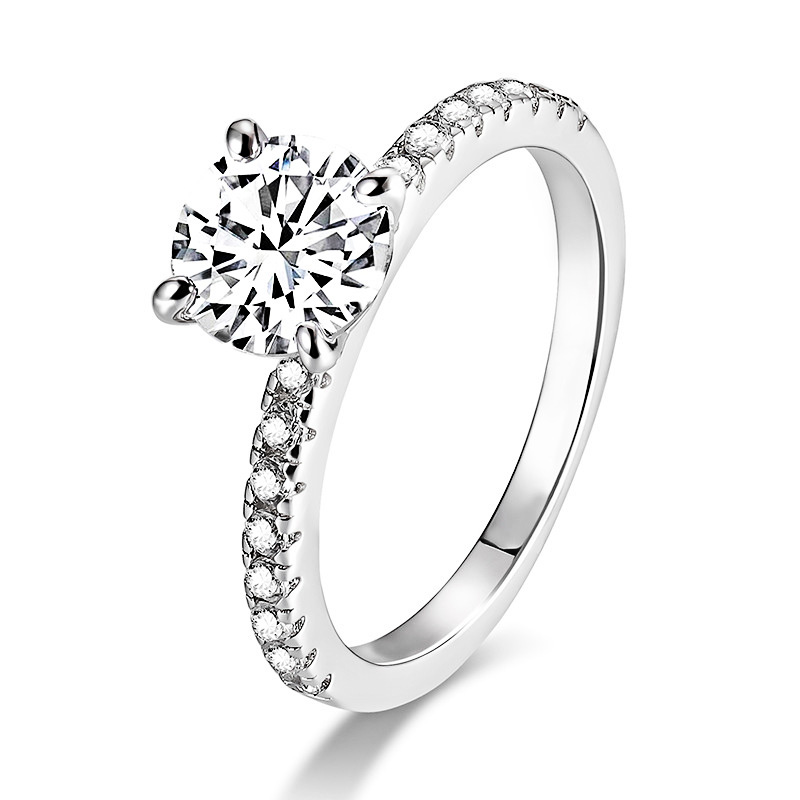 2Ct. Classic Round Center Engagement Ring with Diamond Accent Sides – Moissanite or Lab-Grown Diamond in Gold or Platinum - Emmet
