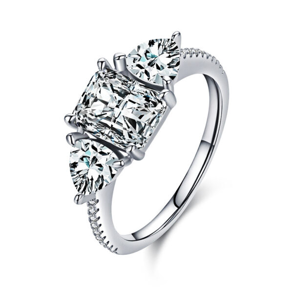 Three Stone Diamond Accent Engagement Ring Oval Moissanite or Lab Diamond - Magdalena