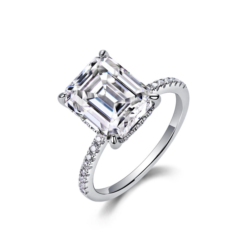 EMERALD CUT ENGAGEMENT RING HIDDEN HALO DIAMOND SETTING - PENELOPE