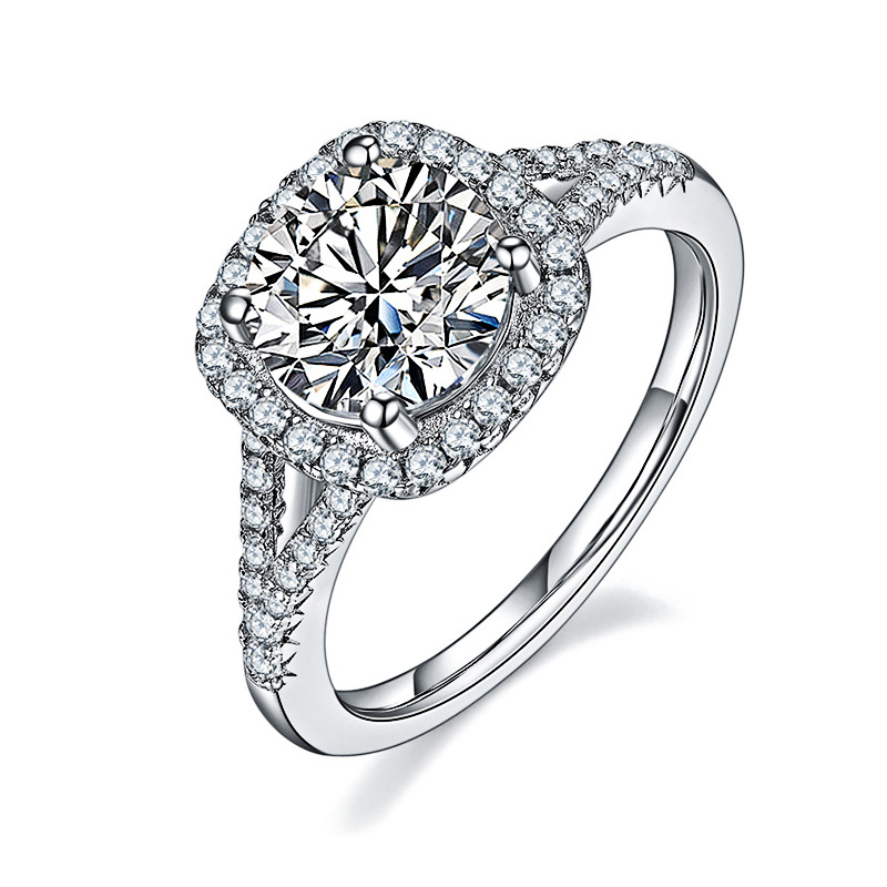 MODERN HALO ENGAGEMENT RING WITH CUSHION-CUT CENTER, CATHEDRAL SETTING, AND SPLIT SHANK – MOISSANITE OR LAB-GROWN DIAMOND IN GOLD OR PLATINUM - BERLIN