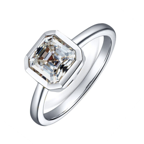 MODERN BEZEL-SET ENGAGEMENT RING WITH ASSCHER-CUT CENTER AND CLEAN-CUT DESIGN – MOISSANITE OR LAB-GROWN DIAMOND IN GOLD OR PLATINUM- HAILEY 8 MM