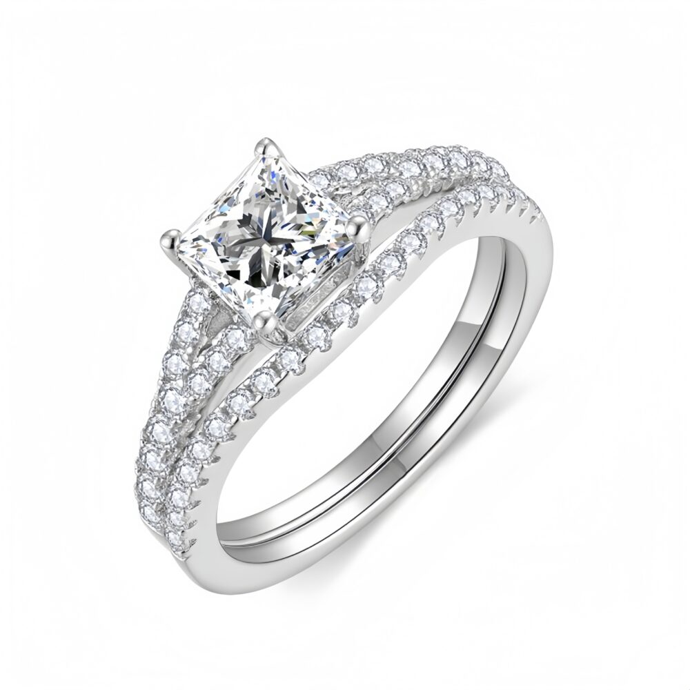 Luxury Princess Square Diamond Ring Set