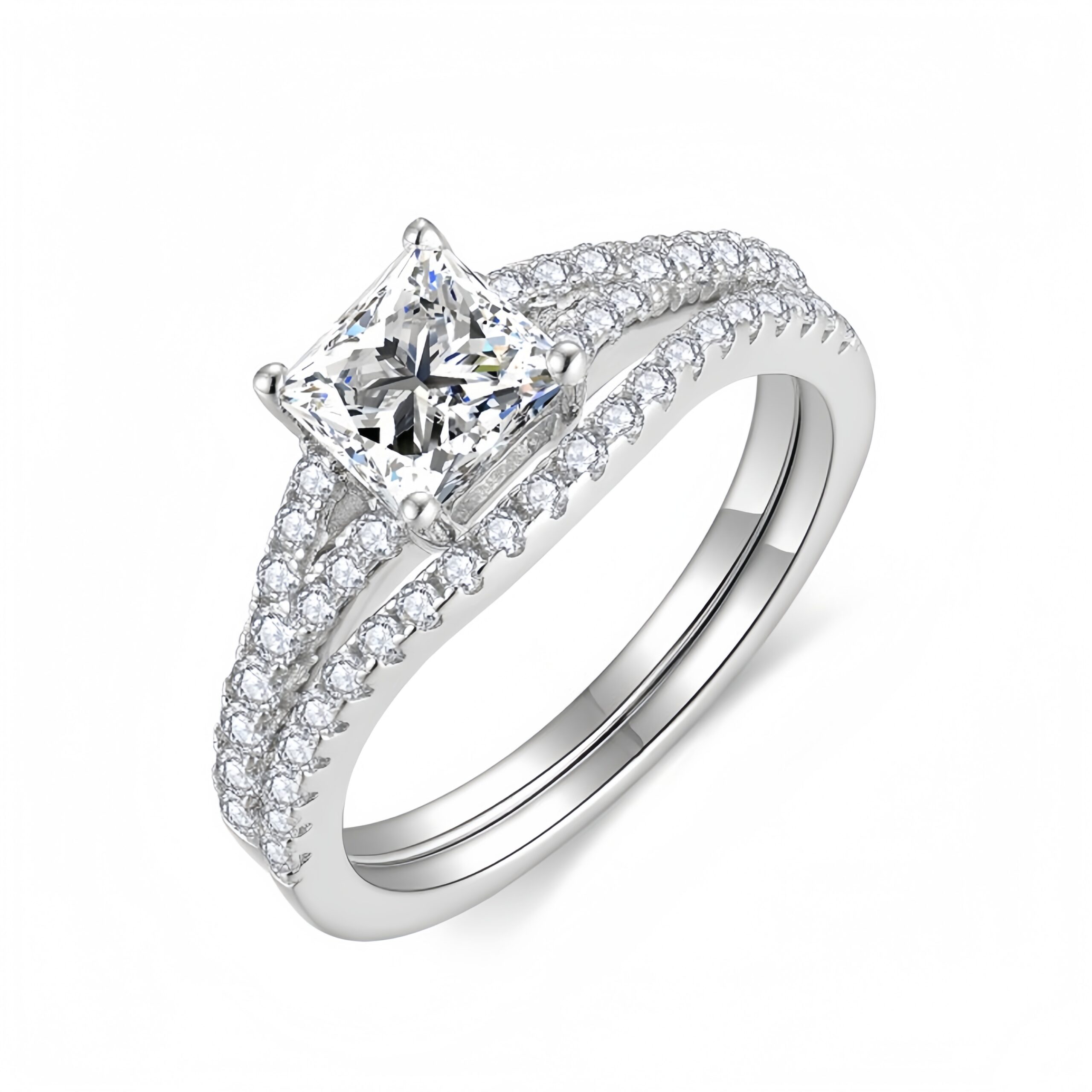 Luxury Princess Square Diamond Ring Set