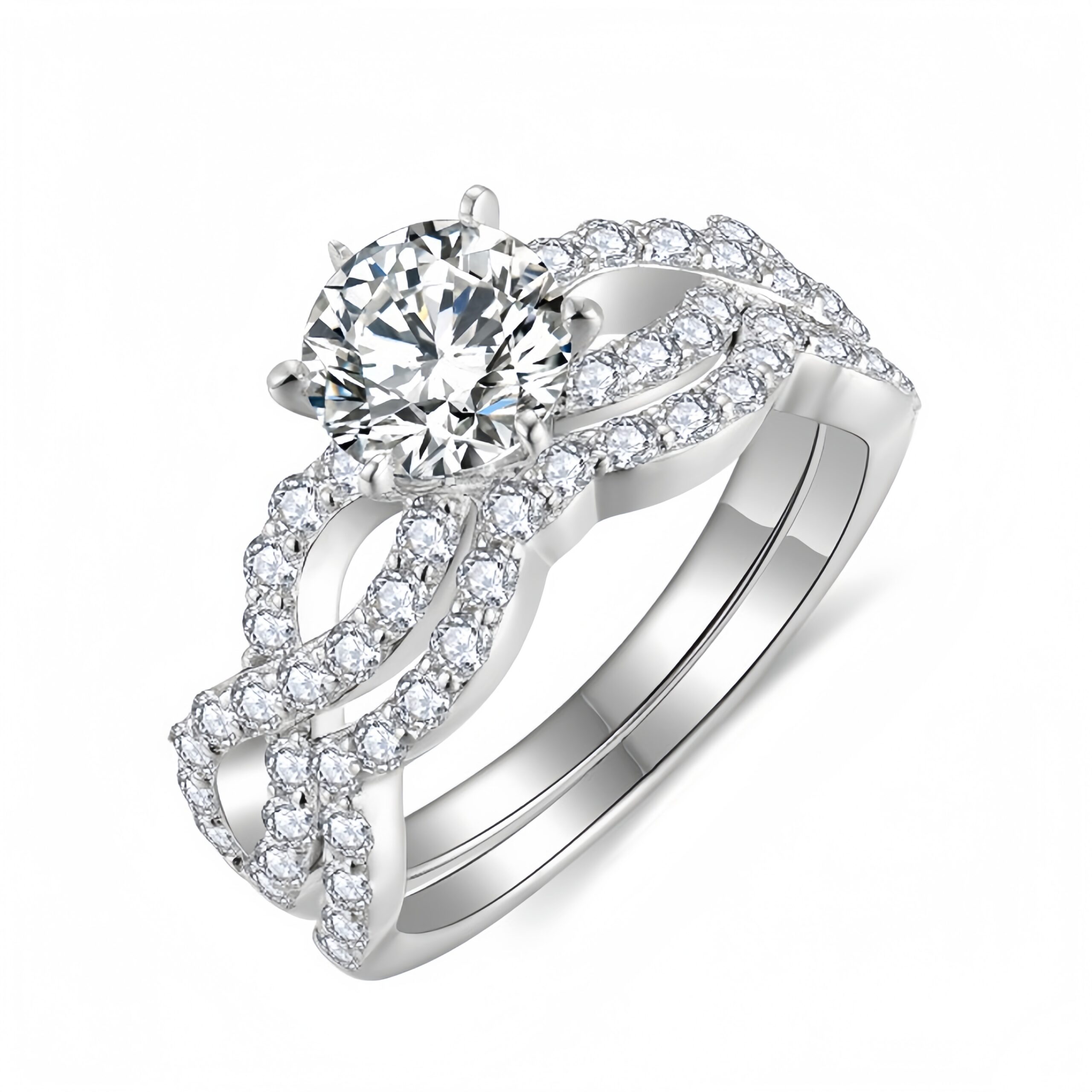 Luxurious interwoven diamond ring set