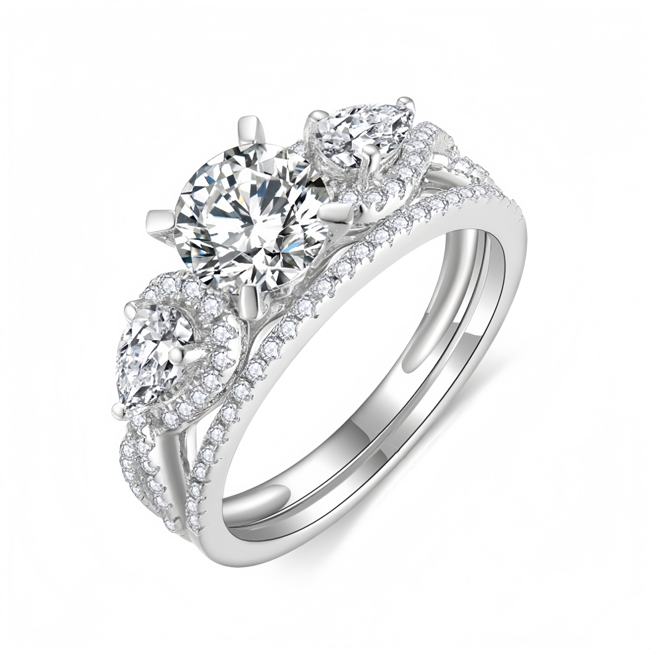 Luxury Three Stone Diamond Ring Set