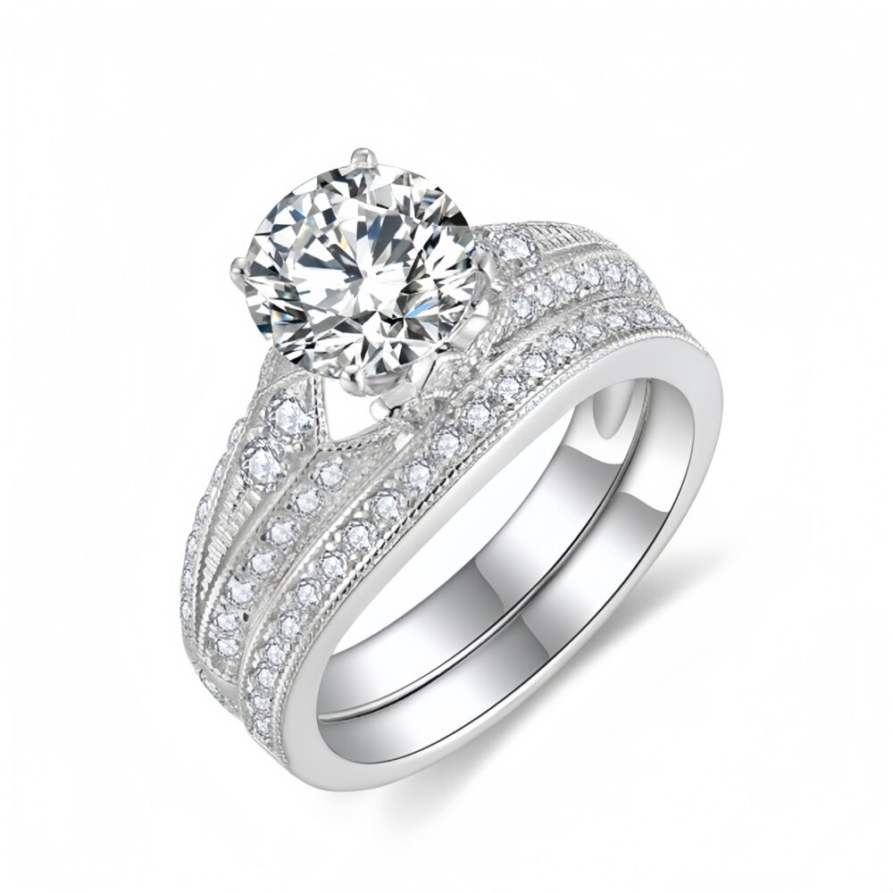 Classic Three Stone Diamond Engagement Ring Set
