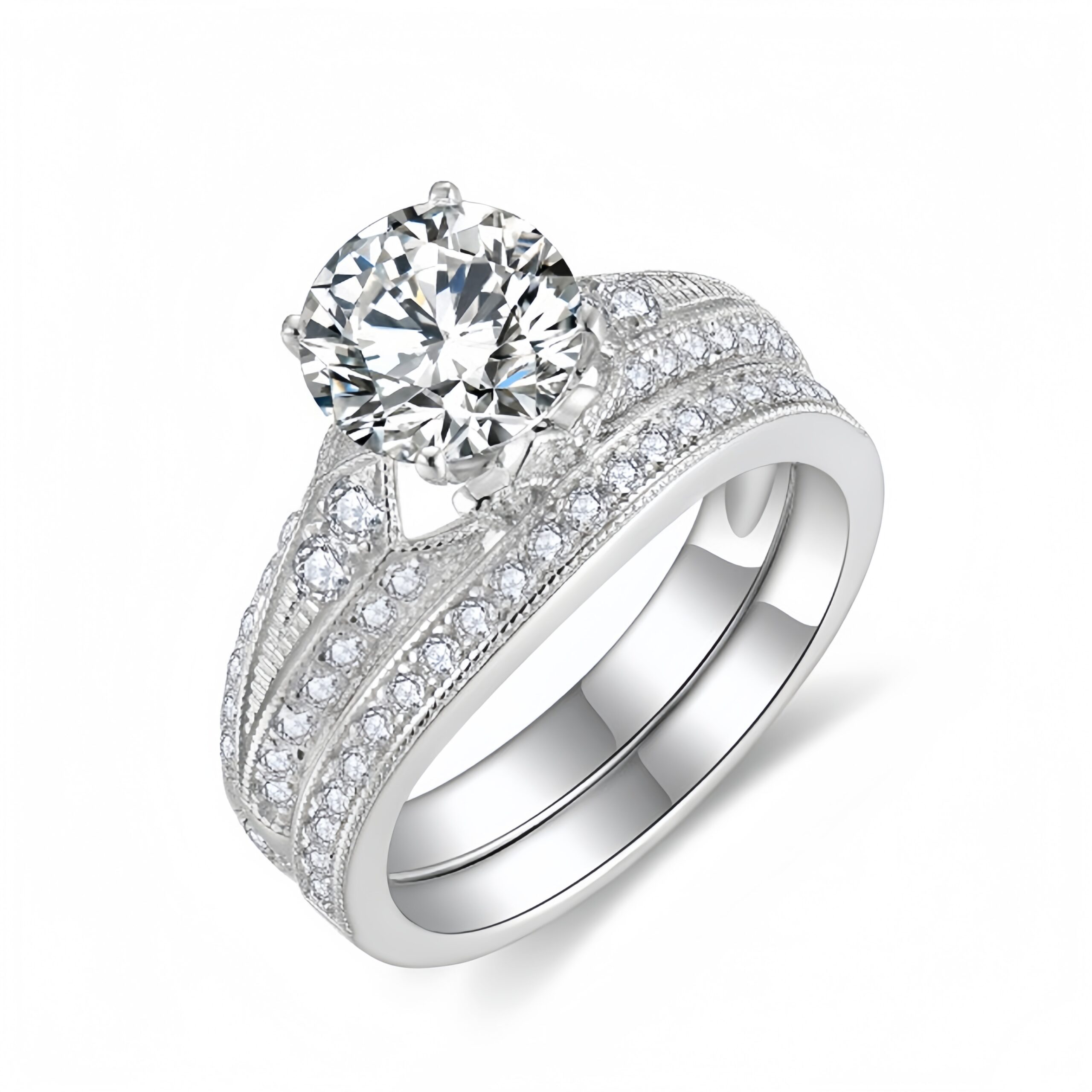 Classic Three Stone Diamond Engagement Ring Set